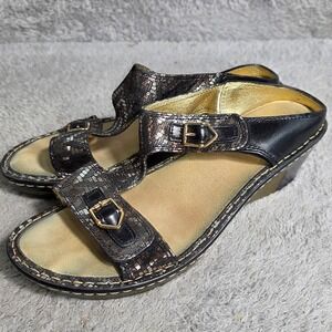 Alegria Women Black Silver Metallic Mosaic Wedge Sandals Shoes EU‎ 41 10.5 11